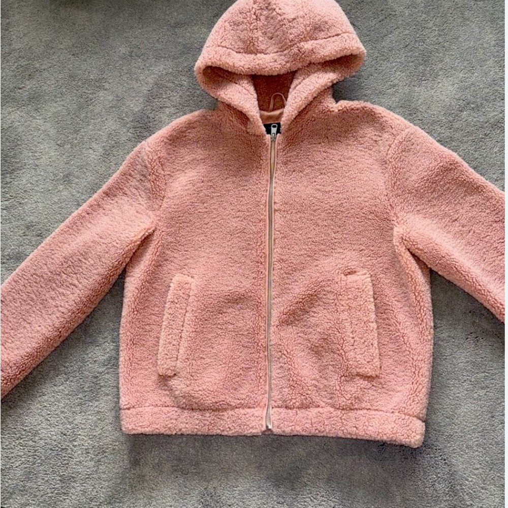 M&S fleece/ boucle pink warm jacket with hood